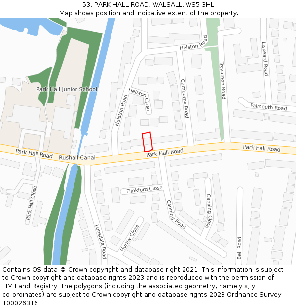 53, PARK HALL ROAD, WALSALL, WS5 3HL: Location map and indicative extent of plot