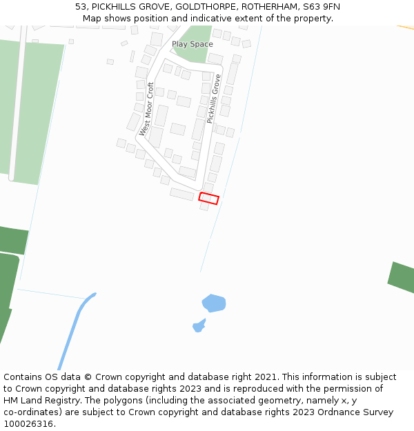 53, PICKHILLS GROVE, GOLDTHORPE, ROTHERHAM, S63 9FN: Location map and indicative extent of plot