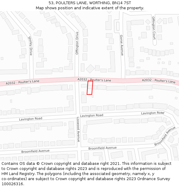 53, POULTERS LANE, WORTHING, BN14 7ST: Location map and indicative extent of plot
