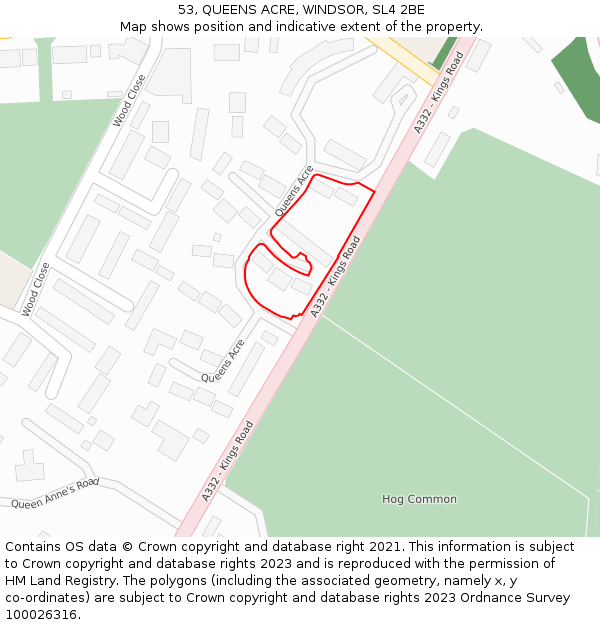 53, QUEENS ACRE, WINDSOR, SL4 2BE: Location map and indicative extent of plot