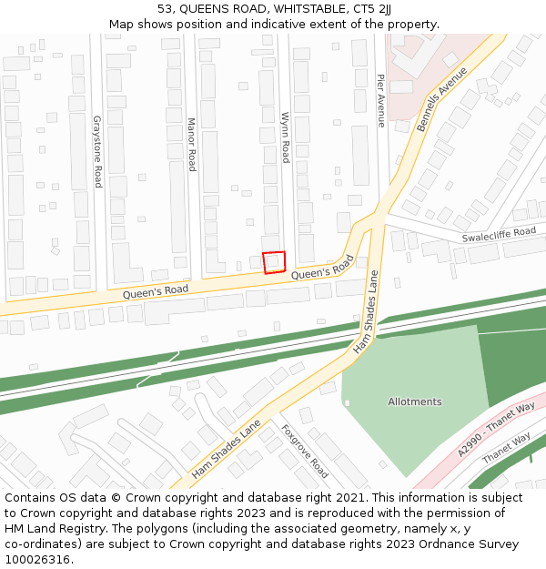 53, QUEENS ROAD, WHITSTABLE, CT5 2JJ: Location map and indicative extent of plot