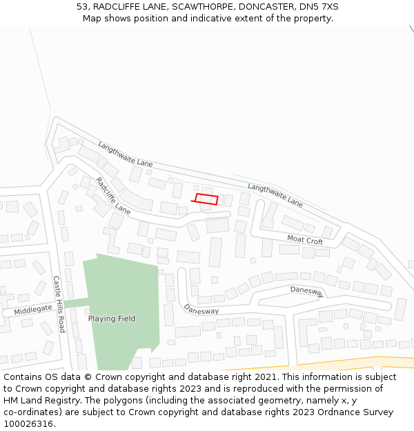 53, RADCLIFFE LANE, SCAWTHORPE, DONCASTER, DN5 7XS: Location map and indicative extent of plot