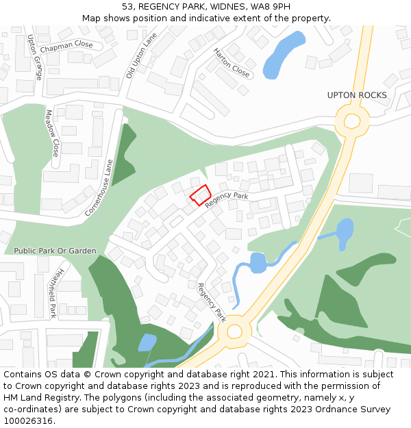 53, REGENCY PARK, WIDNES, WA8 9PH: Location map and indicative extent of plot