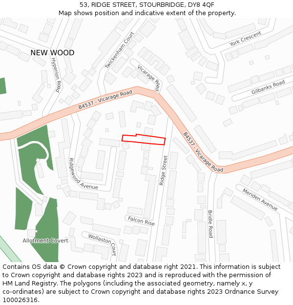 53, RIDGE STREET, STOURBRIDGE, DY8 4QF: Location map and indicative extent of plot