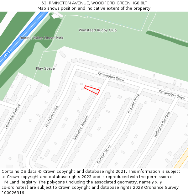 53, RIVINGTON AVENUE, WOODFORD GREEN, IG8 8LT: Location map and indicative extent of plot