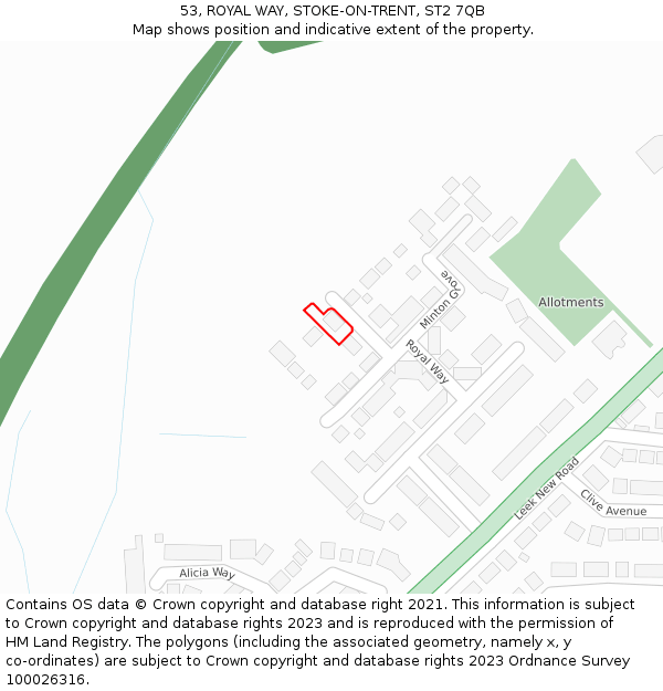 53, ROYAL WAY, STOKE-ON-TRENT, ST2 7QB: Location map and indicative extent of plot
