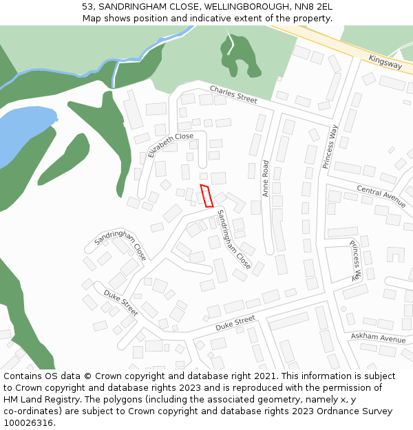 53, SANDRINGHAM CLOSE, WELLINGBOROUGH, NN8 2EL: Location map and indicative extent of plot