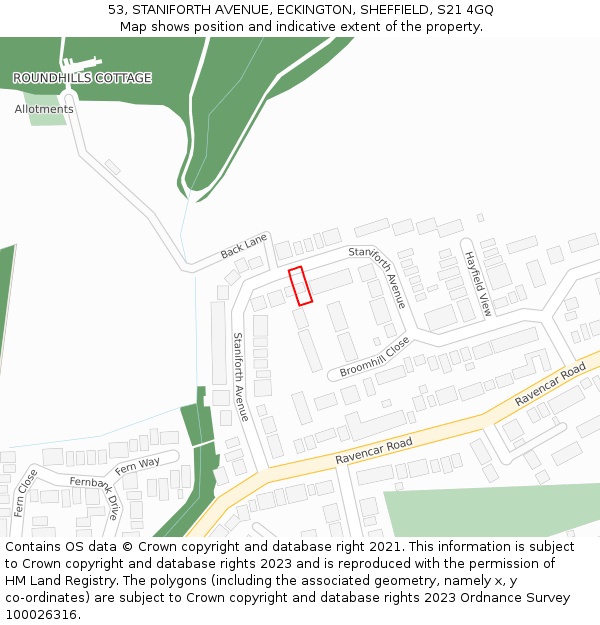 53, STANIFORTH AVENUE, ECKINGTON, SHEFFIELD, S21 4GQ: Location map and indicative extent of plot