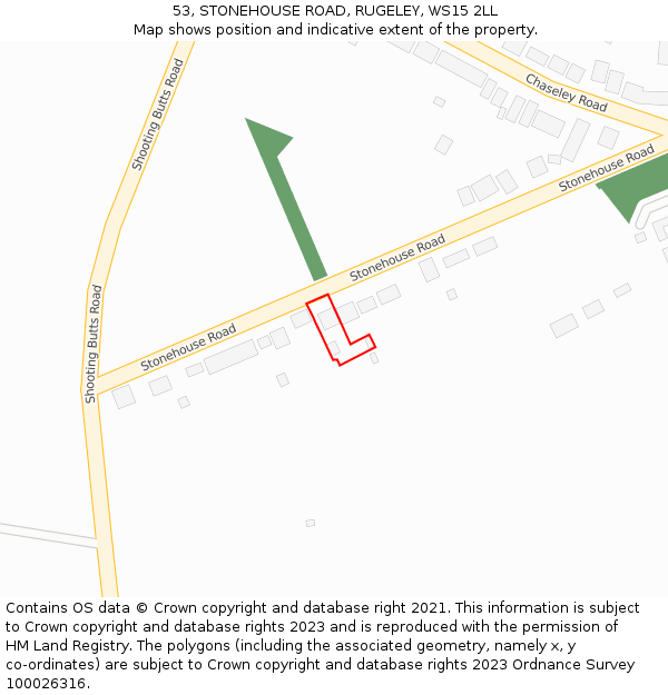 53, STONEHOUSE ROAD, RUGELEY, WS15 2LL: Location map and indicative extent of plot