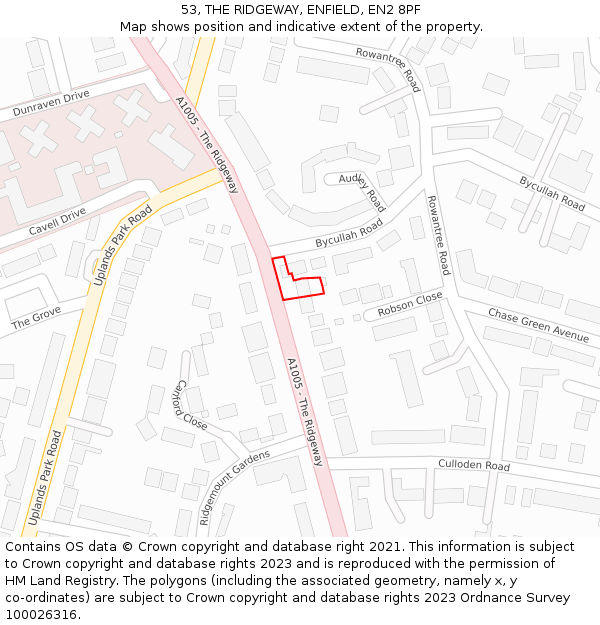 53, THE RIDGEWAY, ENFIELD, EN2 8PF: Location map and indicative extent of plot