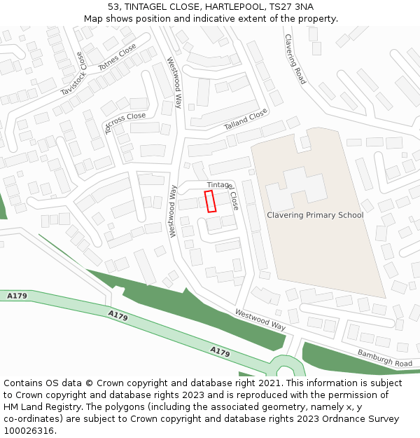 53, TINTAGEL CLOSE, HARTLEPOOL, TS27 3NA: Location map and indicative extent of plot