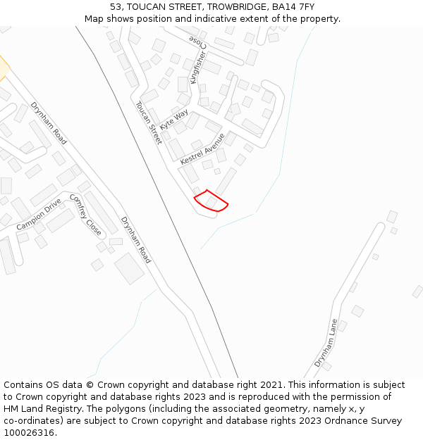 53, TOUCAN STREET, TROWBRIDGE, BA14 7FY: Location map and indicative extent of plot