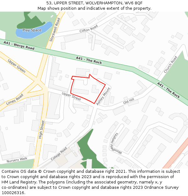 53, UPPER STREET, WOLVERHAMPTON, WV6 8QF: Location map and indicative extent of plot