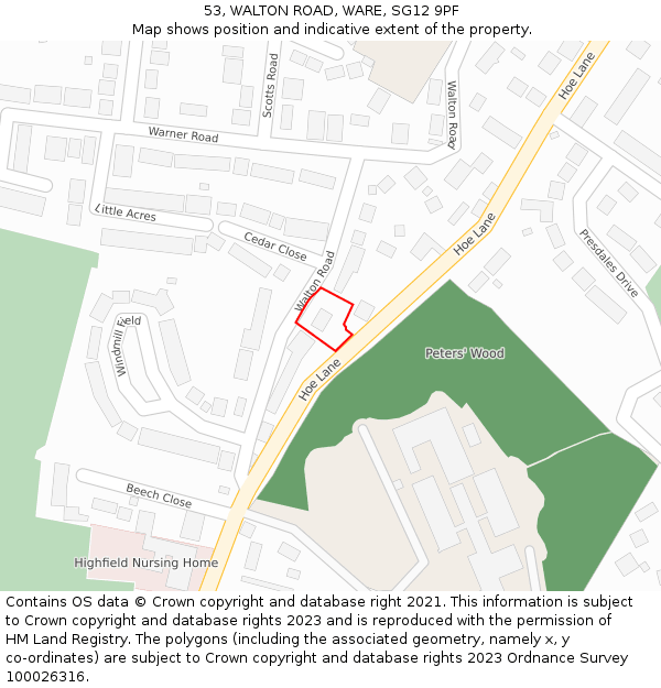 53, WALTON ROAD, WARE, SG12 9PF: Location map and indicative extent of plot