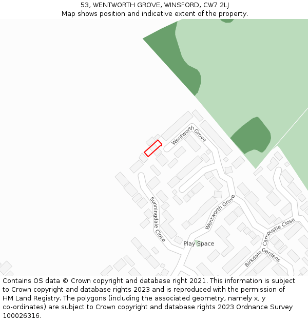 53, WENTWORTH GROVE, WINSFORD, CW7 2LJ: Location map and indicative extent of plot