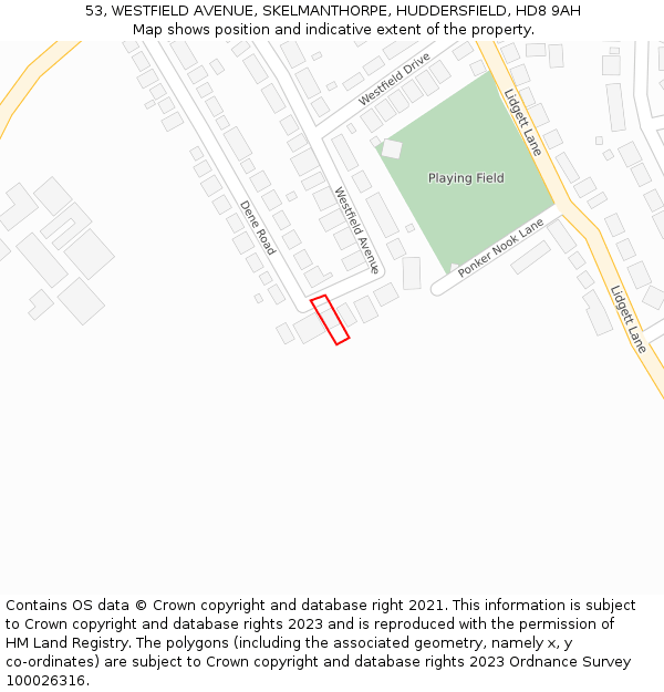 53, WESTFIELD AVENUE, SKELMANTHORPE, HUDDERSFIELD, HD8 9AH: Location map and indicative extent of plot