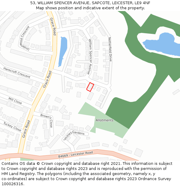 53, WILLIAM SPENCER AVENUE, SAPCOTE, LEICESTER, LE9 4NF: Location map and indicative extent of plot