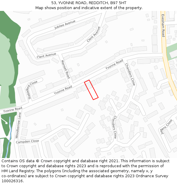 53, YVONNE ROAD, REDDITCH, B97 5HT: Location map and indicative extent of plot