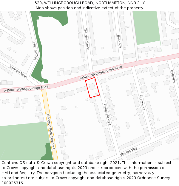 530, WELLINGBOROUGH ROAD, NORTHAMPTON, NN3 3HY: Location map and indicative extent of plot