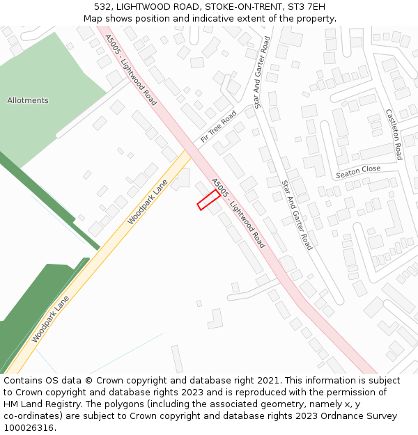 532, LIGHTWOOD ROAD, STOKE-ON-TRENT, ST3 7EH: Location map and indicative extent of plot