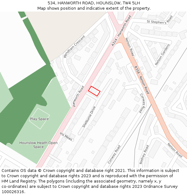 534, HANWORTH ROAD, HOUNSLOW, TW4 5LH: Location map and indicative extent of plot