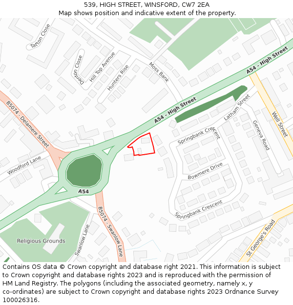 539, HIGH STREET, WINSFORD, CW7 2EA: Location map and indicative extent of plot