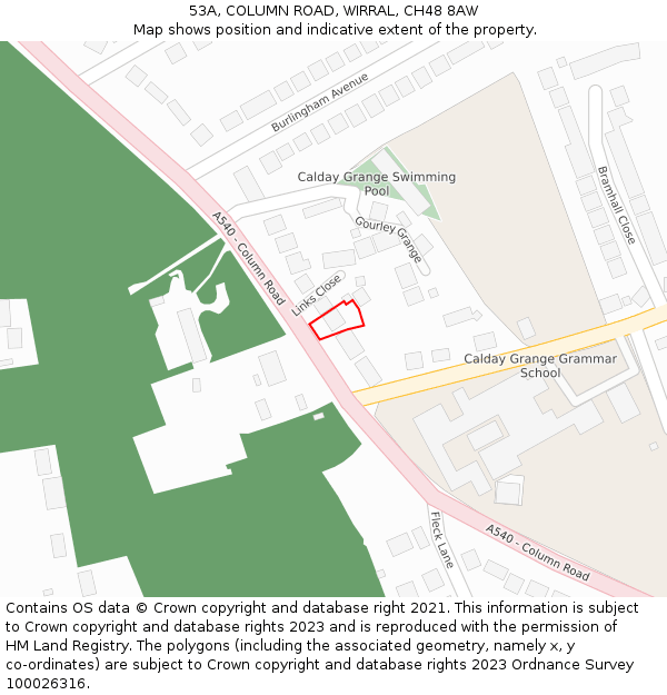 53A, COLUMN ROAD, WIRRAL, CH48 8AW: Location map and indicative extent of plot
