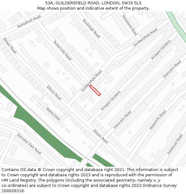 53A, GUILDERSFIELD ROAD, LONDON, SW16 5LS: Location map and indicative extent of plot