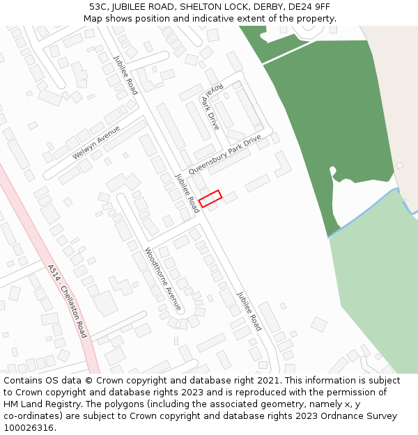 53C, JUBILEE ROAD, SHELTON LOCK, DERBY, DE24 9FF: Location map and indicative extent of plot