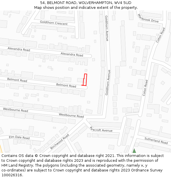 54, BELMONT ROAD, WOLVERHAMPTON, WV4 5UD: Location map and indicative extent of plot
