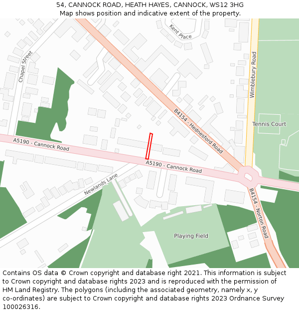 54, CANNOCK ROAD, HEATH HAYES, CANNOCK, WS12 3HG: Location map and indicative extent of plot
