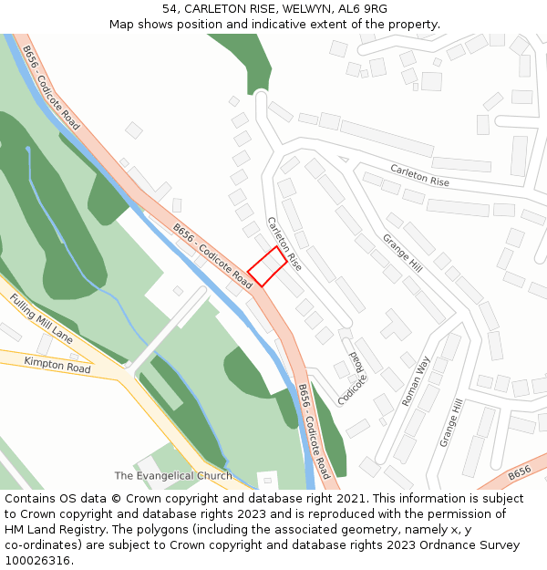 54, CARLETON RISE, WELWYN, AL6 9RG: Location map and indicative extent of plot