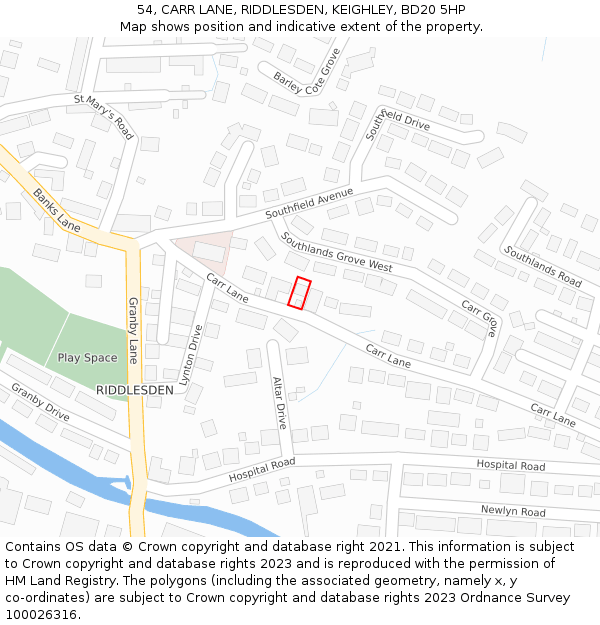 54, CARR LANE, RIDDLESDEN, KEIGHLEY, BD20 5HP: Location map and indicative extent of plot