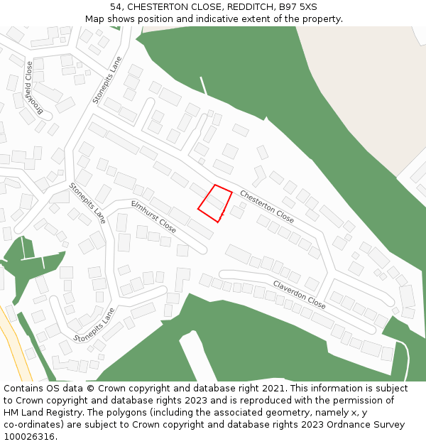 54, CHESTERTON CLOSE, REDDITCH, B97 5XS: Location map and indicative extent of plot