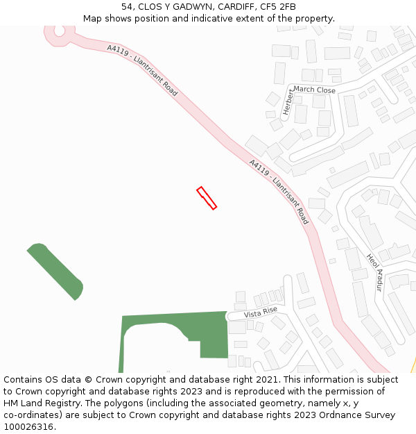 54, CLOS Y GADWYN, CARDIFF, CF5 2FB: Location map and indicative extent of plot
