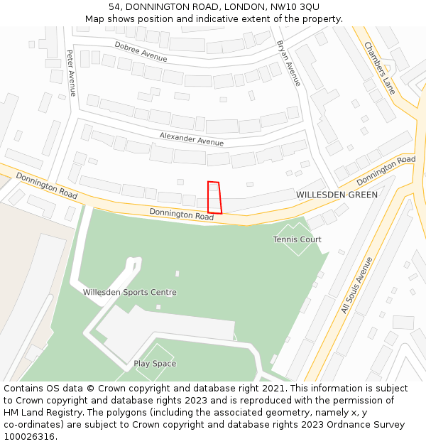 54, DONNINGTON ROAD, LONDON, NW10 3QU: Location map and indicative extent of plot