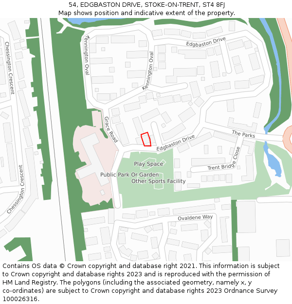 54, EDGBASTON DRIVE, STOKE-ON-TRENT, ST4 8FJ: Location map and indicative extent of plot