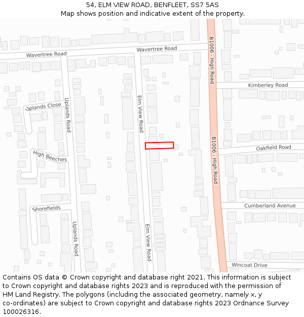 54, ELM VIEW ROAD, BENFLEET, SS7 5AS: Location map and indicative extent of plot