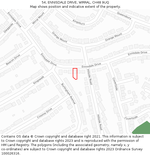 54, ENNISDALE DRIVE, WIRRAL, CH48 9UQ: Location map and indicative extent of plot