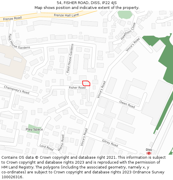 54, FISHER ROAD, DISS, IP22 4JS: Location map and indicative extent of plot