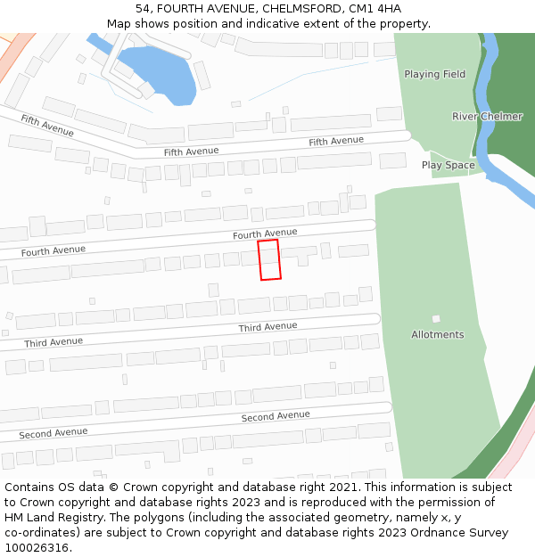54, FOURTH AVENUE, CHELMSFORD, CM1 4HA: Location map and indicative extent of plot