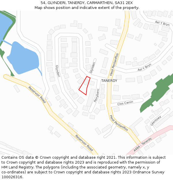 54, GLYNDERI, TANERDY, CARMARTHEN, SA31 2EX: Location map and indicative extent of plot