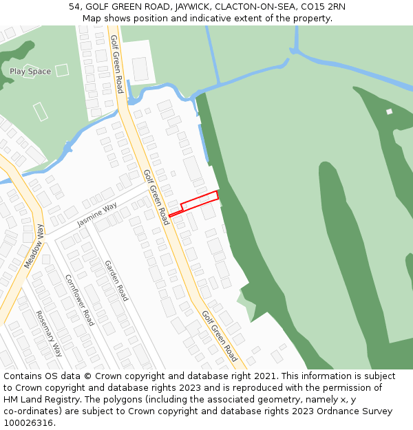 54, GOLF GREEN ROAD, JAYWICK, CLACTON-ON-SEA, CO15 2RN: Location map and indicative extent of plot