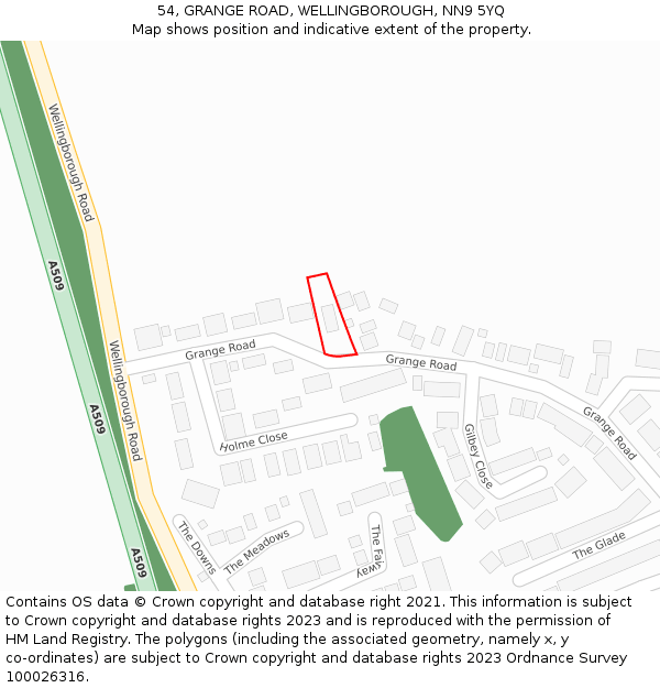 54, GRANGE ROAD, WELLINGBOROUGH, NN9 5YQ: Location map and indicative extent of plot