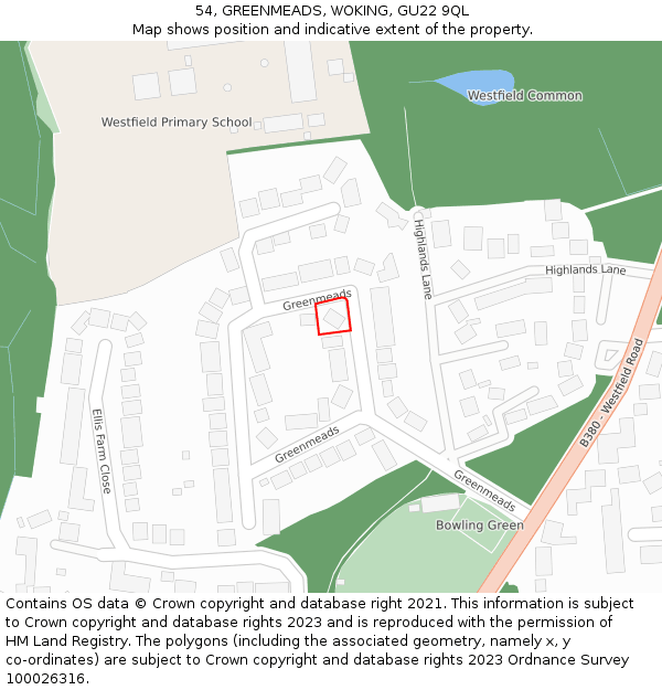 54, GREENMEADS, WOKING, GU22 9QL: Location map and indicative extent of plot