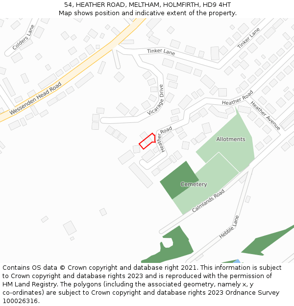 54, HEATHER ROAD, MELTHAM, HOLMFIRTH, HD9 4HT: Location map and indicative extent of plot