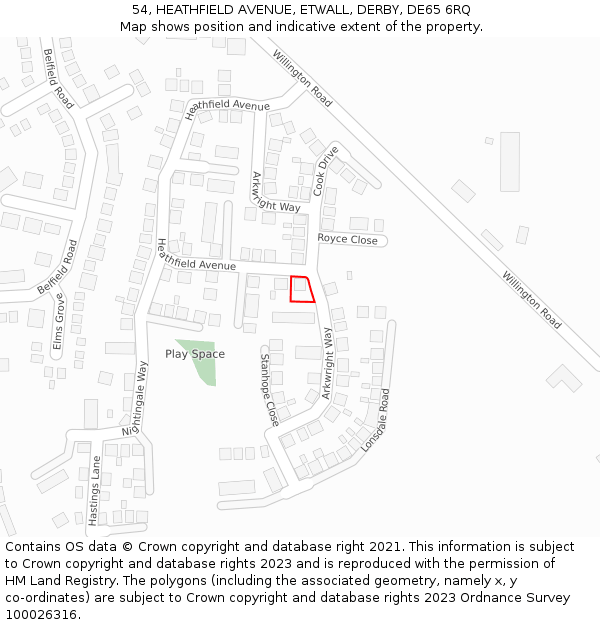 54, HEATHFIELD AVENUE, ETWALL, DERBY, DE65 6RQ: Location map and indicative extent of plot