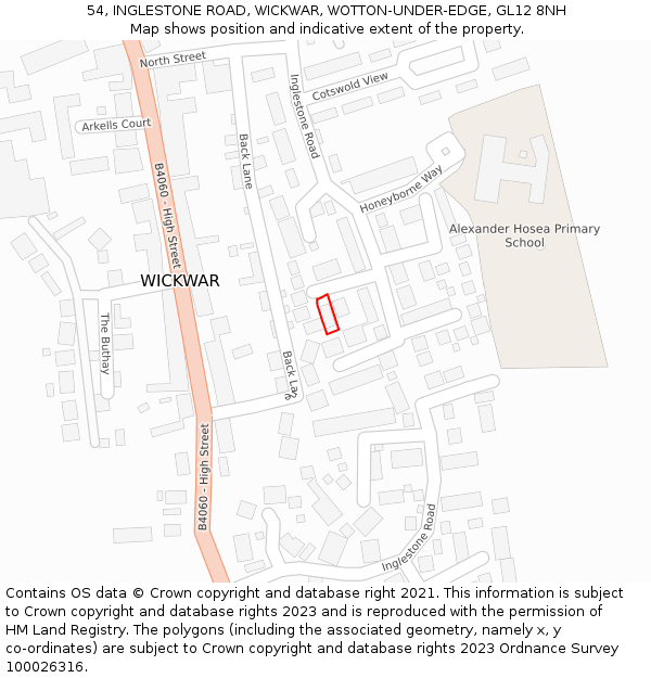 54, INGLESTONE ROAD, WICKWAR, WOTTON-UNDER-EDGE, GL12 8NH: Location map and indicative extent of plot