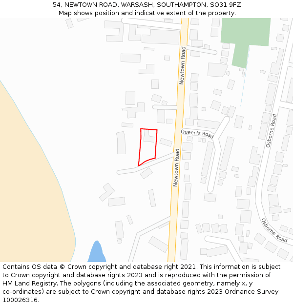 54, NEWTOWN ROAD, WARSASH, SOUTHAMPTON, SO31 9FZ: Location map and indicative extent of plot