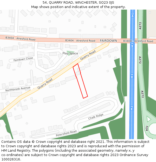 54, QUARRY ROAD, WINCHESTER, SO23 0JS: Location map and indicative extent of plot